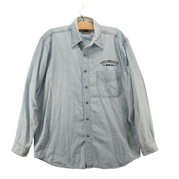Blue Generation Men's Denim Button-Down Shirt Blue Medium Sanibel Island Cotton - Picture 1 of 14
